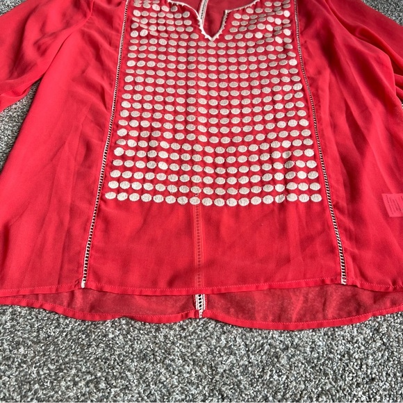 Collective Concepts Sheer Coral Blouse White Embroidered Polka Dots, Size Large - Picture 4 of 9